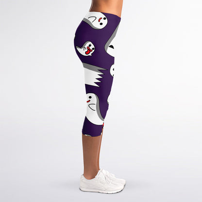 Cartoon Ghost Pattern Print Women's Capri Leggings