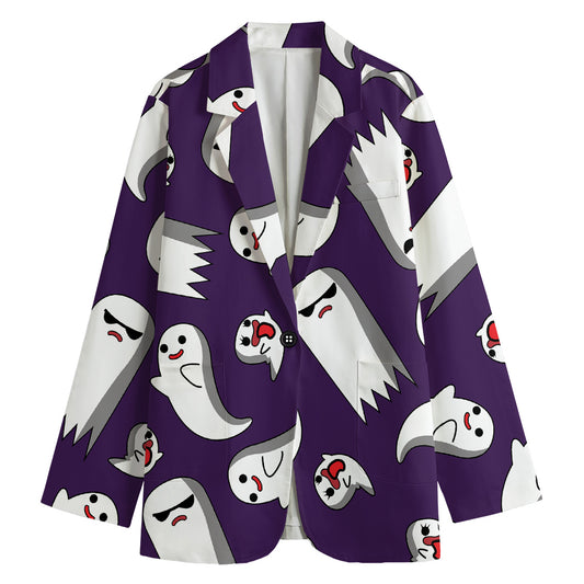 Cartoon Ghost Pattern Print Women's Cotton Blazer