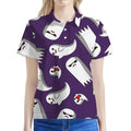 Cartoon Ghost Pattern Print Women's Polo Shirt