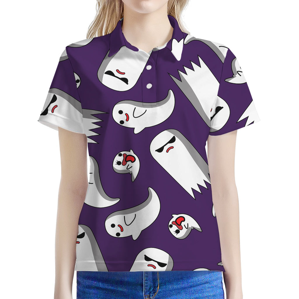 Cartoon Ghost Pattern Print Women's Polo Shirt