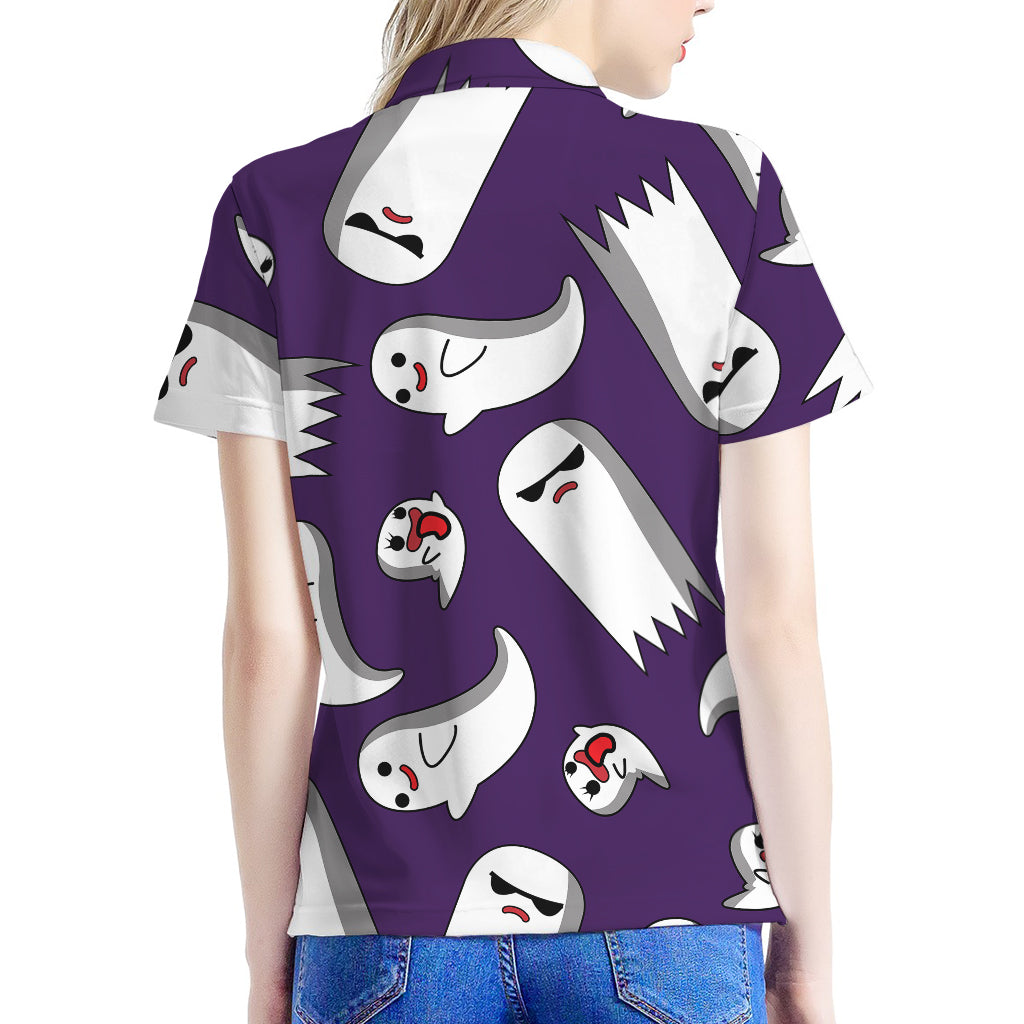 Cartoon Ghost Pattern Print Women's Polo Shirt