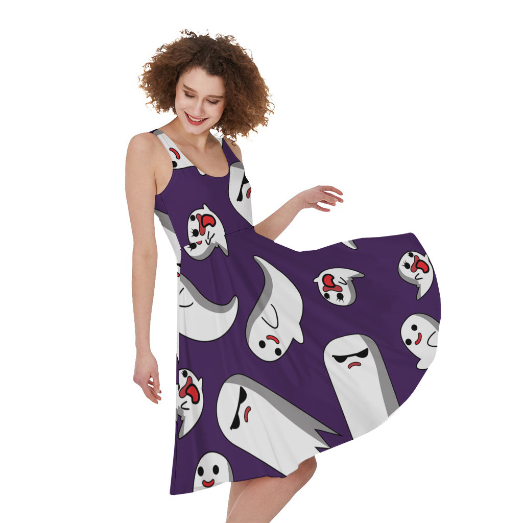 Cartoon Ghost Pattern Print Women's Sleeveless Dress