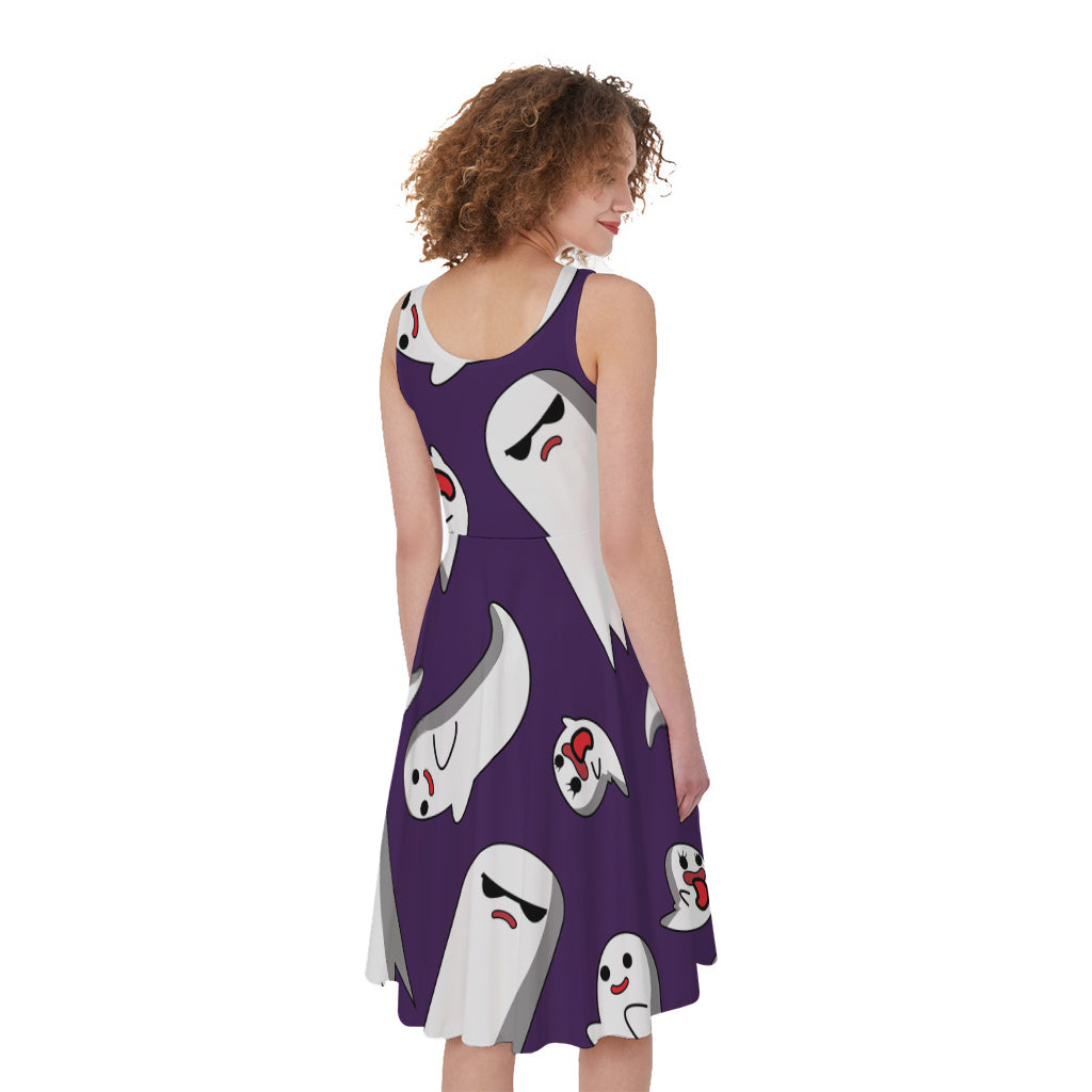 Cartoon Ghost Pattern Print Women's Sleeveless Dress