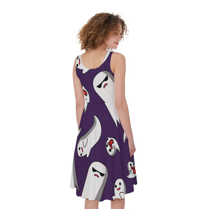 Cartoon Ghost Pattern Print Women's Sleeveless Dress