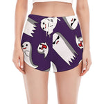 Cartoon Ghost Pattern Print Women's Split Running Shorts