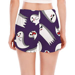 Cartoon Ghost Pattern Print Women's Split Running Shorts