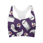 Cartoon Ghost Pattern Print Women's Sports Bra