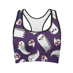 Cartoon Ghost Pattern Print Women's Sports Bra
