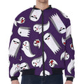 Cartoon Ghost Pattern Print Zip Sleeve Bomber Jacket