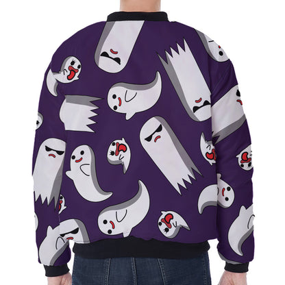 Cartoon Ghost Pattern Print Zip Sleeve Bomber Jacket