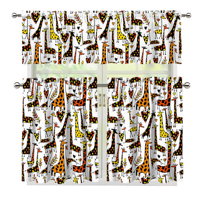 Cartoon Giraffe Pattern Print 3 Piece Kitchen Curtains