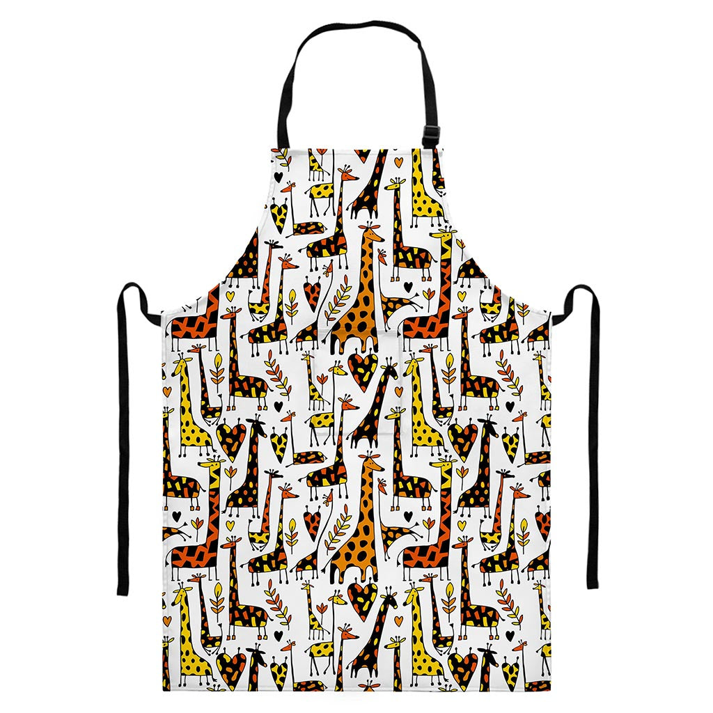 Cartoon Giraffe Pattern Print Bib Apron With Pocket