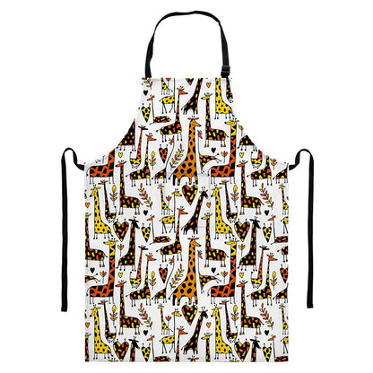Cartoon Giraffe Pattern Print Bib Apron With Pocket