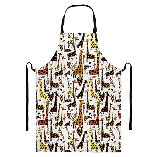 Cartoon Giraffe Pattern Print Bib Apron With Pocket