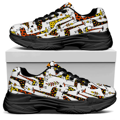 Cartoon Giraffe Pattern Print Black Chunky Shoes