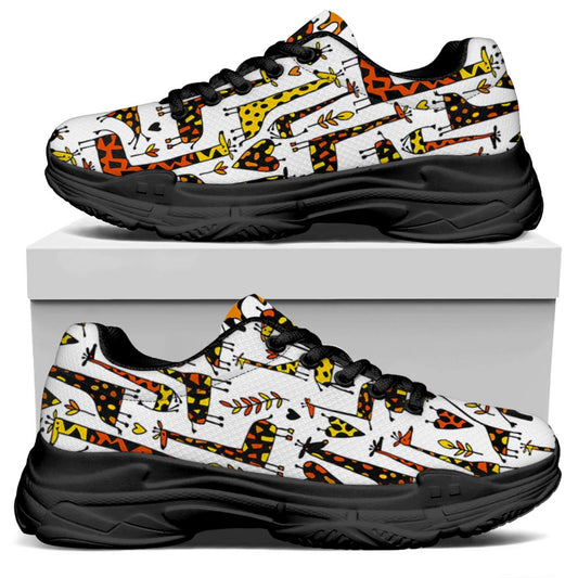 Cartoon Giraffe Pattern Print Black Chunky Shoes