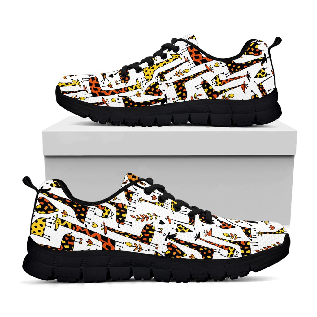 Cartoon Giraffe Pattern Print Black Running Shoes