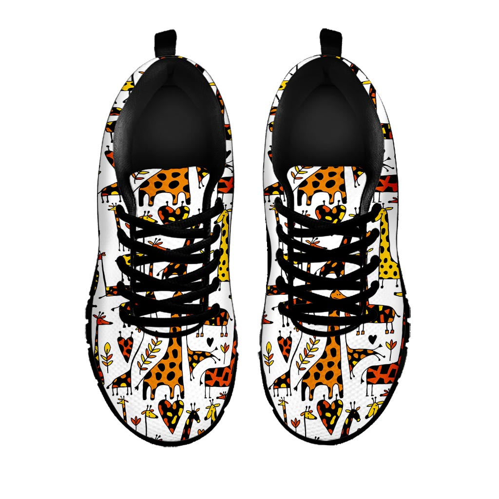 Cartoon Giraffe Pattern Print Black Running Shoes
