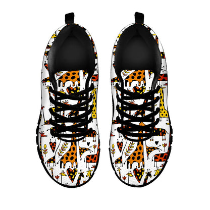 Cartoon Giraffe Pattern Print Black Running Shoes
