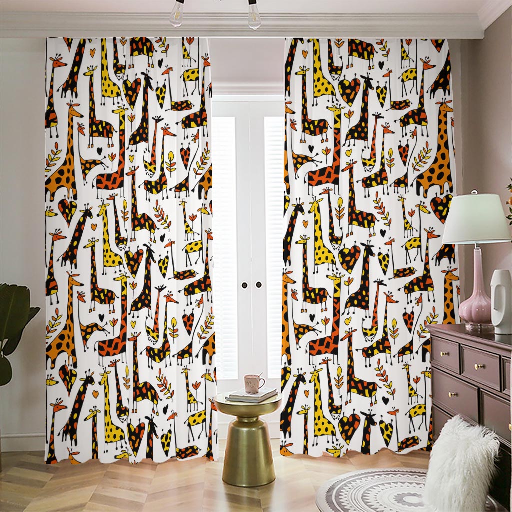 Cartoon Giraffe Pattern Print Blackout Pencil Pleat Curtains