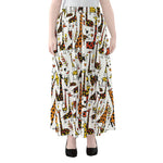 Cartoon Giraffe Pattern Print Chiffon Maxi Skirt