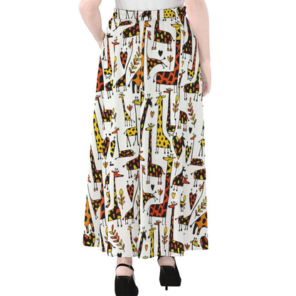 Cartoon Giraffe Pattern Print Chiffon Maxi Skirt