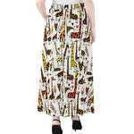 Cartoon Giraffe Pattern Print Chiffon Maxi Skirt
