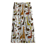 Cartoon Giraffe Pattern Print Cotton Front Slit Maxi Skirt