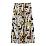 Cartoon Giraffe Pattern Print Cotton Front Slit Maxi Skirt