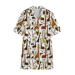 Cartoon Giraffe Pattern Print Cotton Hawaiian Shirt
