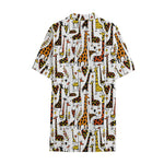 Cartoon Giraffe Pattern Print Cotton Hawaiian Shirt