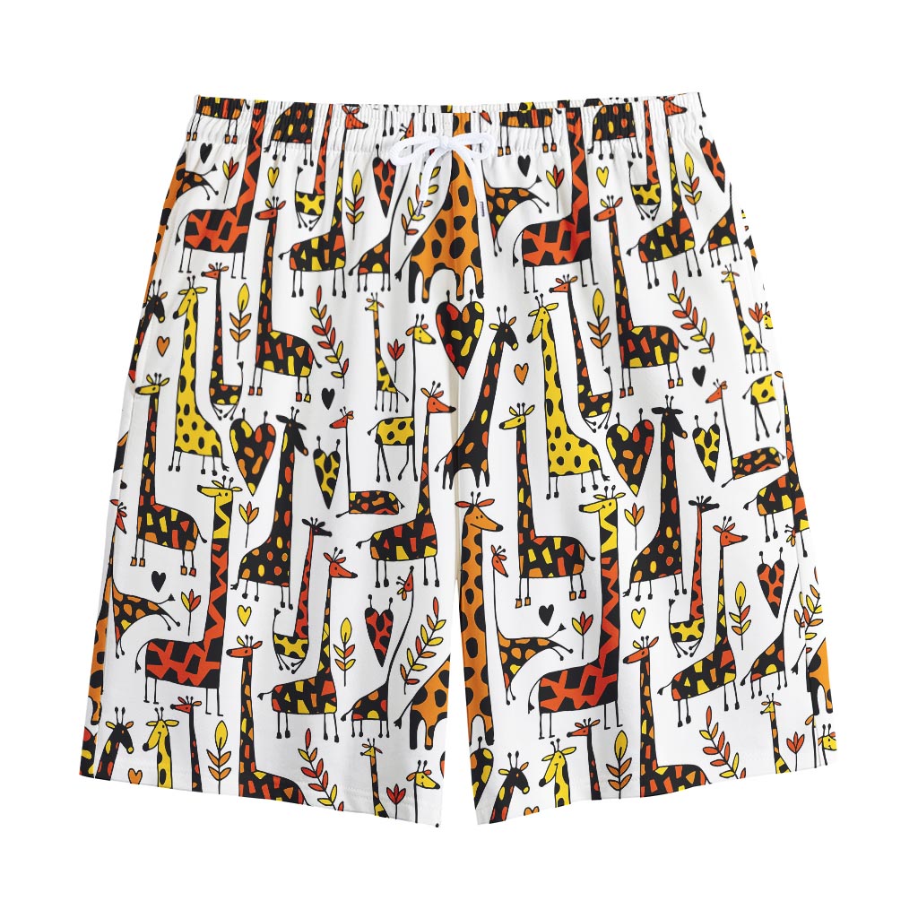 Cartoon Giraffe Pattern Print Cotton Shorts