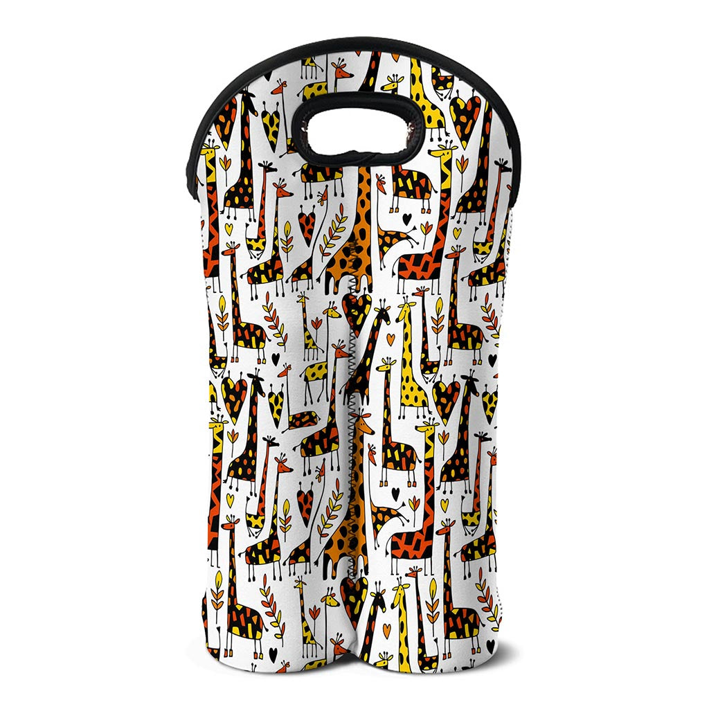Cartoon Giraffe Pattern Print Double Neoprene Wine Tote
