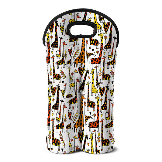 Cartoon Giraffe Pattern Print Double Neoprene Wine Tote