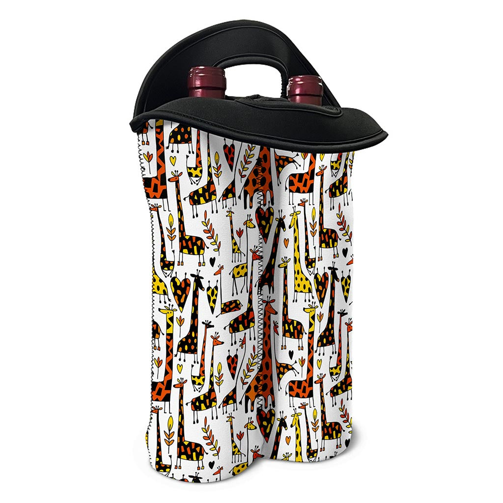 Cartoon Giraffe Pattern Print Double Neoprene Wine Tote