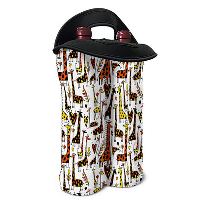 Cartoon Giraffe Pattern Print Double Neoprene Wine Tote