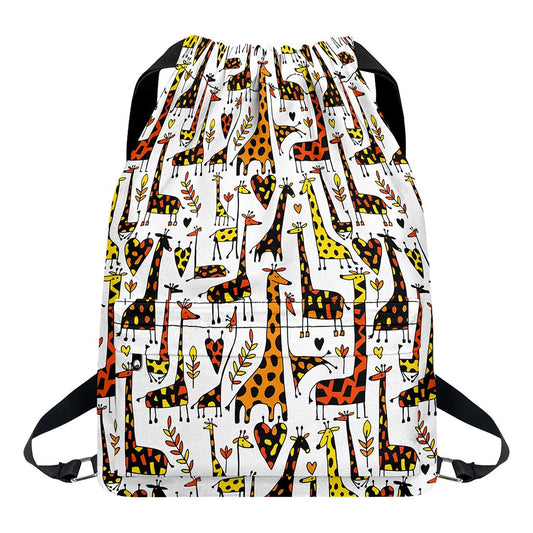 Cartoon Giraffe Pattern Print Drawstring Backpack