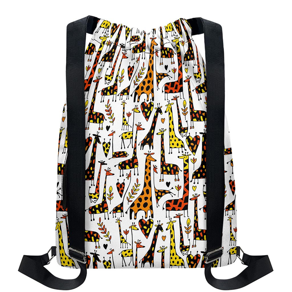 Cartoon Giraffe Pattern Print Drawstring Backpack