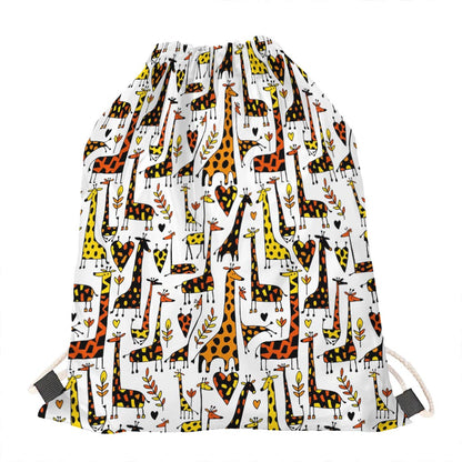 Cartoon Giraffe Pattern Print Drawstring Bag