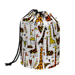 Cartoon Giraffe Pattern Print Drawstring Makeup Bag