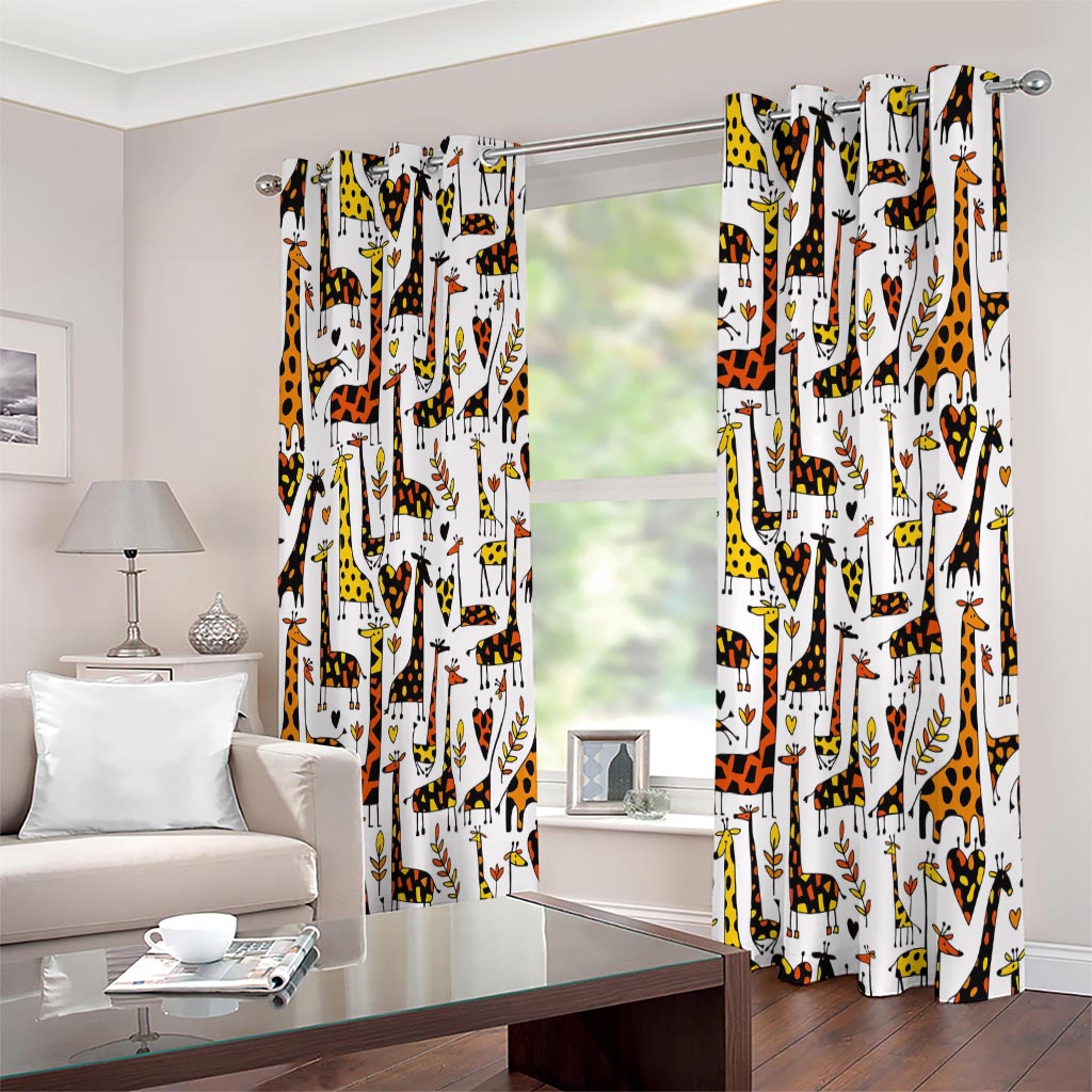 Cartoon Giraffe Pattern Print Extra Wide Grommet Curtains