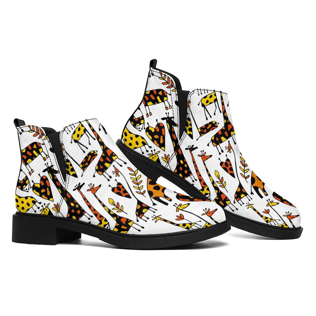 Cartoon Giraffe Pattern Print Flat Ankle Boots