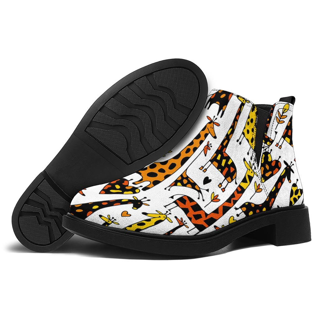 Cartoon Giraffe Pattern Print Flat Ankle Boots