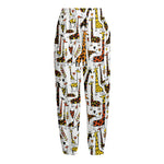 Cartoon Giraffe Pattern Print Fleece Lined Knit Pants