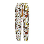 Cartoon Giraffe Pattern Print Fleece Lined Knit Pants