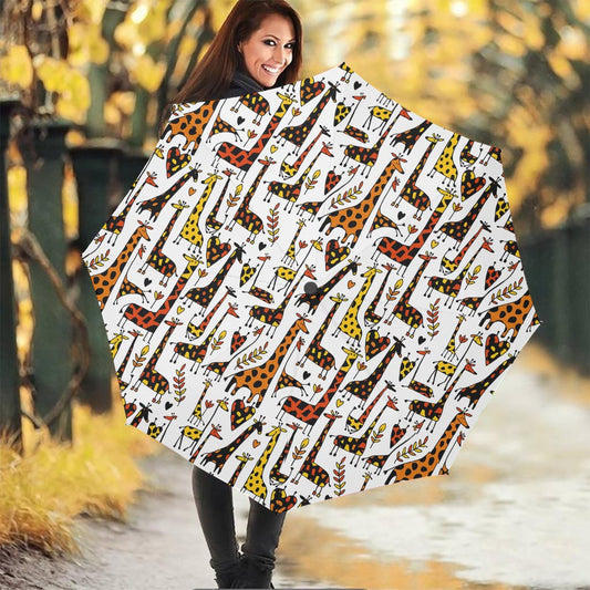 Cartoon Giraffe Pattern Print Foldable Umbrella