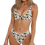 Cartoon Giraffe Pattern Print Front Bow Tie Bikini