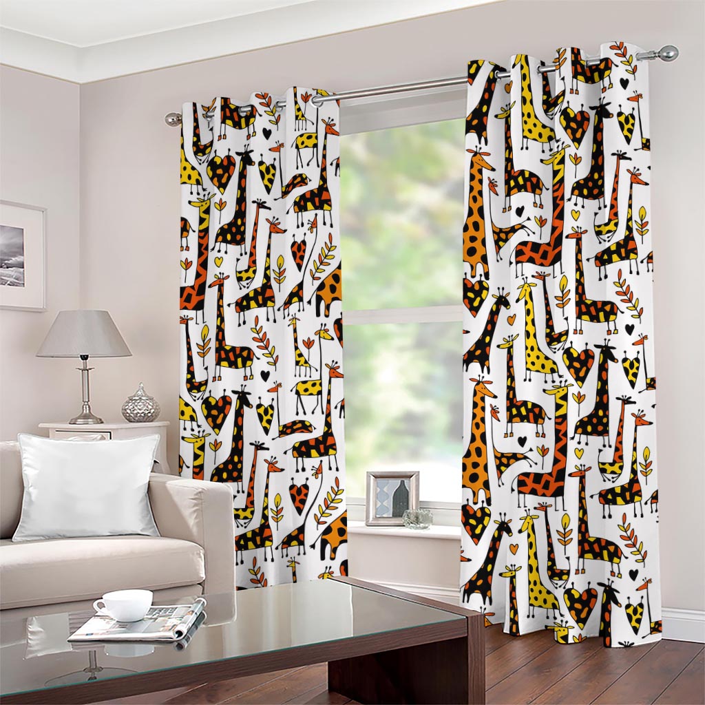 Cartoon Giraffe Pattern Print Grommet Curtains
