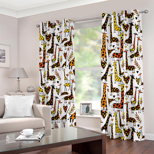 Cartoon Giraffe Pattern Print Grommet Curtains