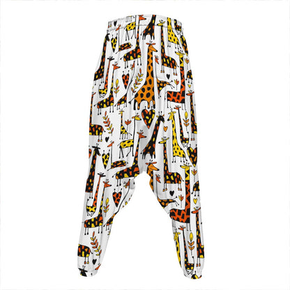 Cartoon Giraffe Pattern Print Hammer Pants